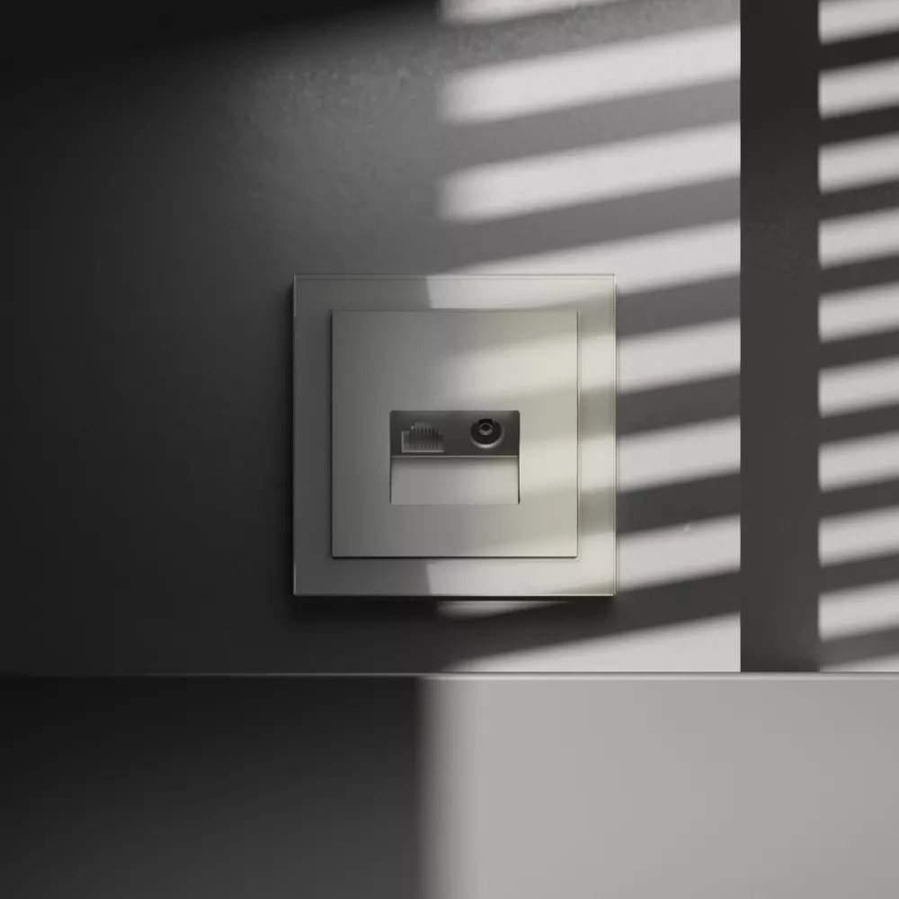 

Розетка телевизионная встраиваемая Voltum S70 TV+RJ45 кат. 6, (шелк) VLS060704