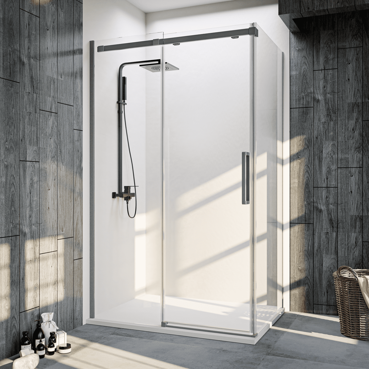 Душевой угол Veconi Rovigo RV-070GR, 1200х800х1950, брашированный графит, прозрачное стекло