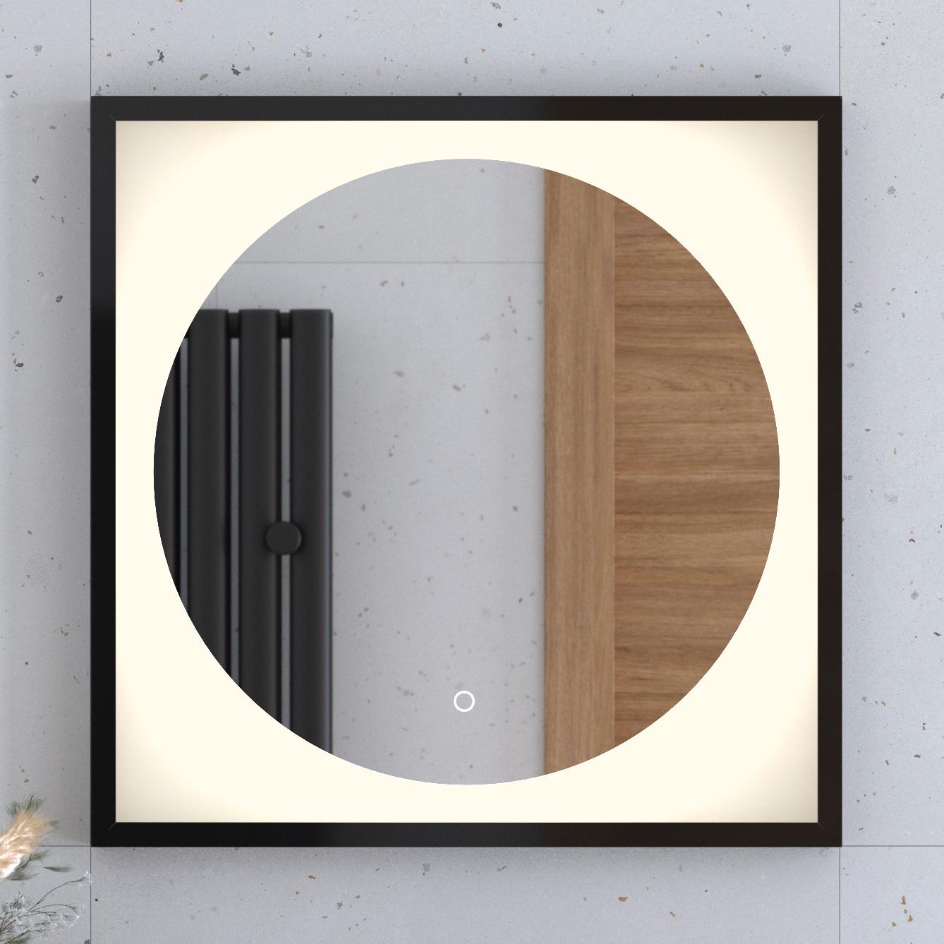 

Зеркало в багетной раме с LED-подсветкой 12W (60x60 cm) (Сенсорный выключатель) (Теплый белый свет) (Черная рама) (DEFESTO)