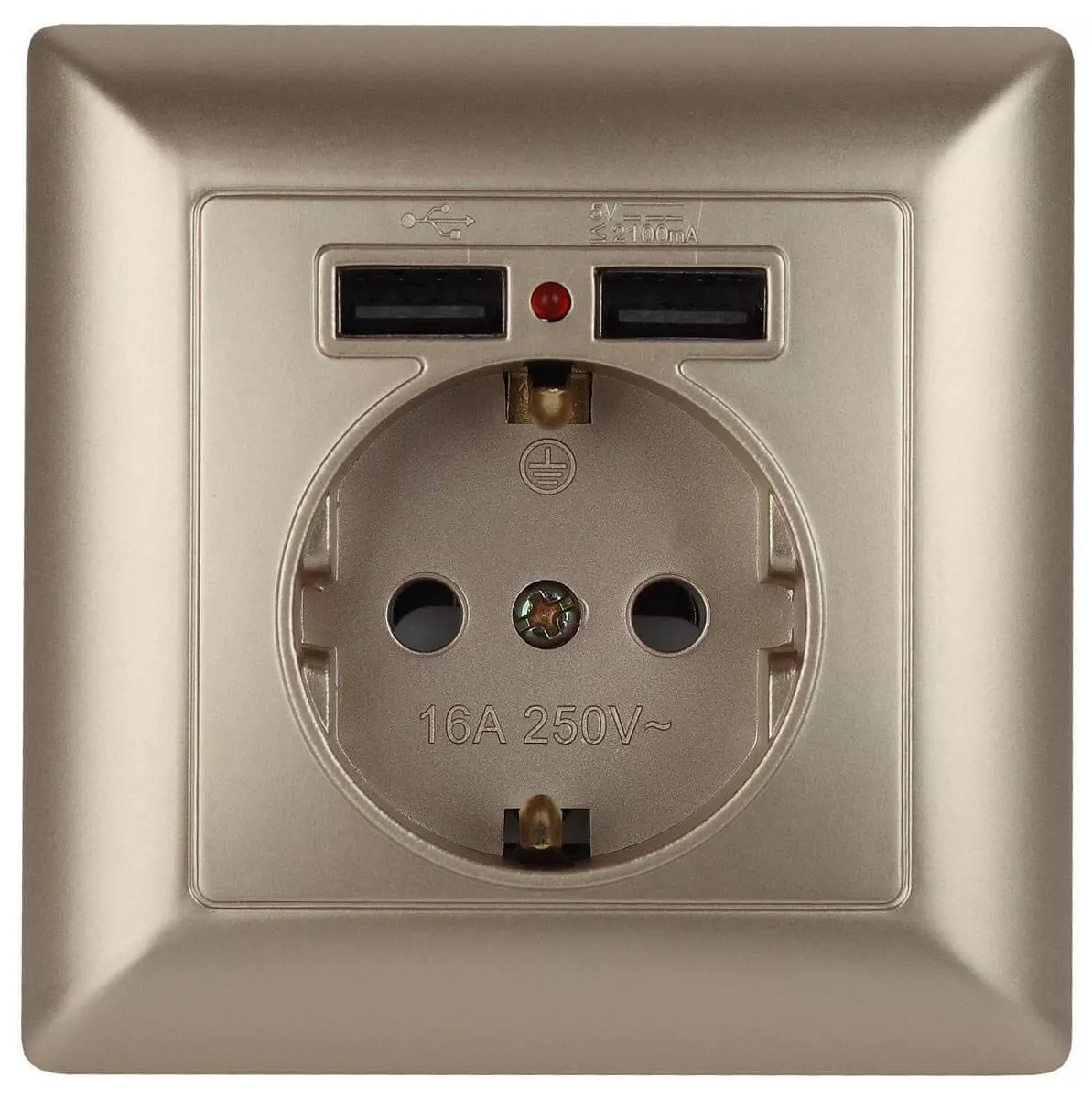 

Розетка ЭРА Intro Solo Schuko P+E 16A 250V со шторками 2хUSB шампань 4-410-04 Б0043406