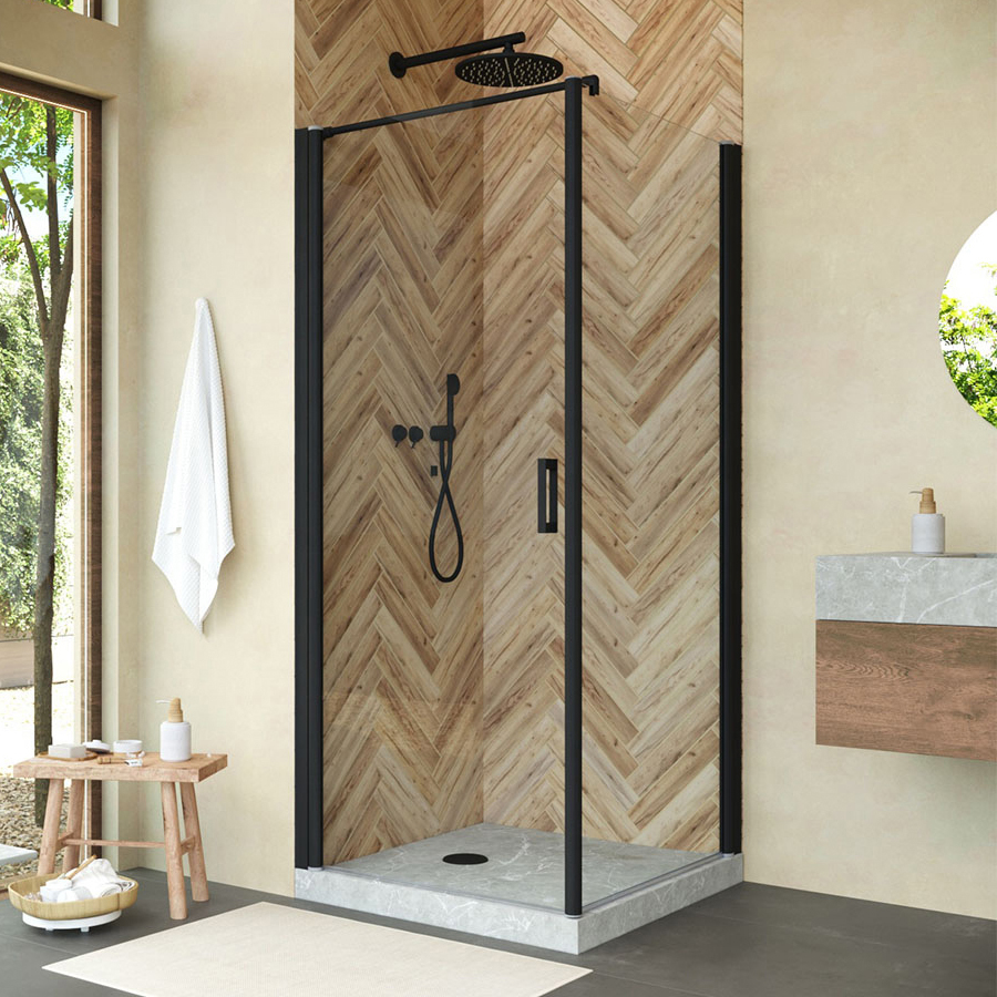 

Душевой уголок Vegas Glass EP-Fis Novo 80*100 02М 01 L профиль черный матовый, стекло прозрачное