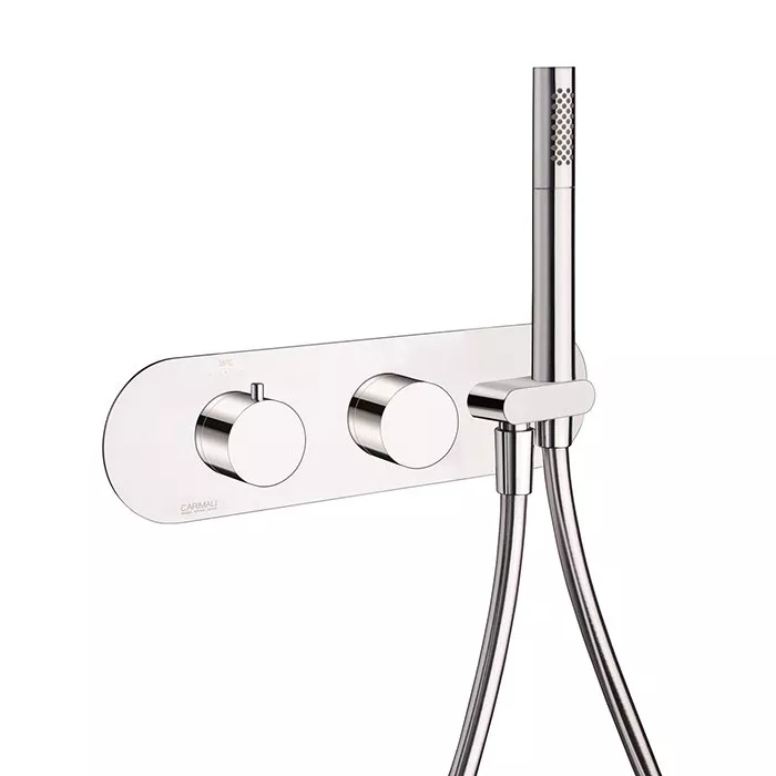 CARIMALI ILTONDO - Внешняя часть Скрытый горизонтальный термостатический смесит c держателем длядуша держателем, 2 выхода, гладкий гибкий шланг, хр