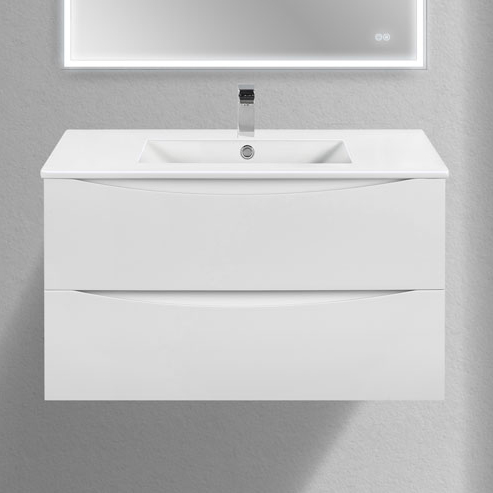 

Тумба с раковиной Vincea Mia Slim 90, 2 ящика, белая глянцевая