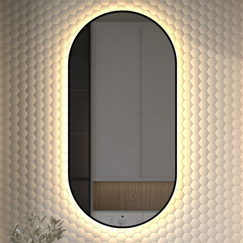 

Зеркало Defesto Aura DF 2936R 60x120, с теплой подсветкой, инфракрасный выключатель, черное