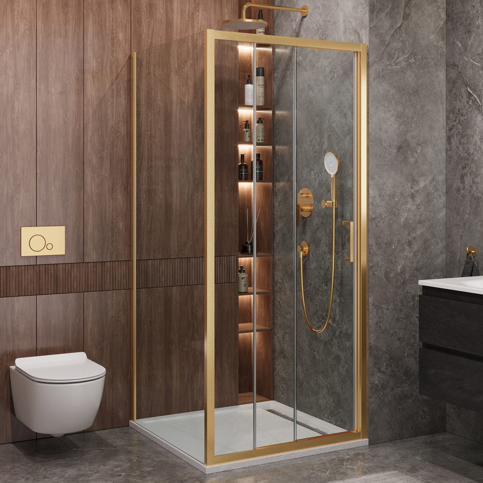 

Душевой уголок Cezares Molveno AF 31 90 C BORO IV 90х90 см, профиль брашированное золото, стекло прозрачное