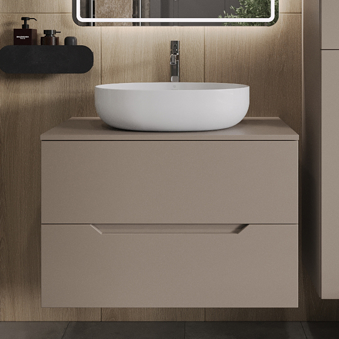 

Тумба с раковиной Orange Line 80 подвесная, 2 ящика, матовый латте с раковиной B05-520W