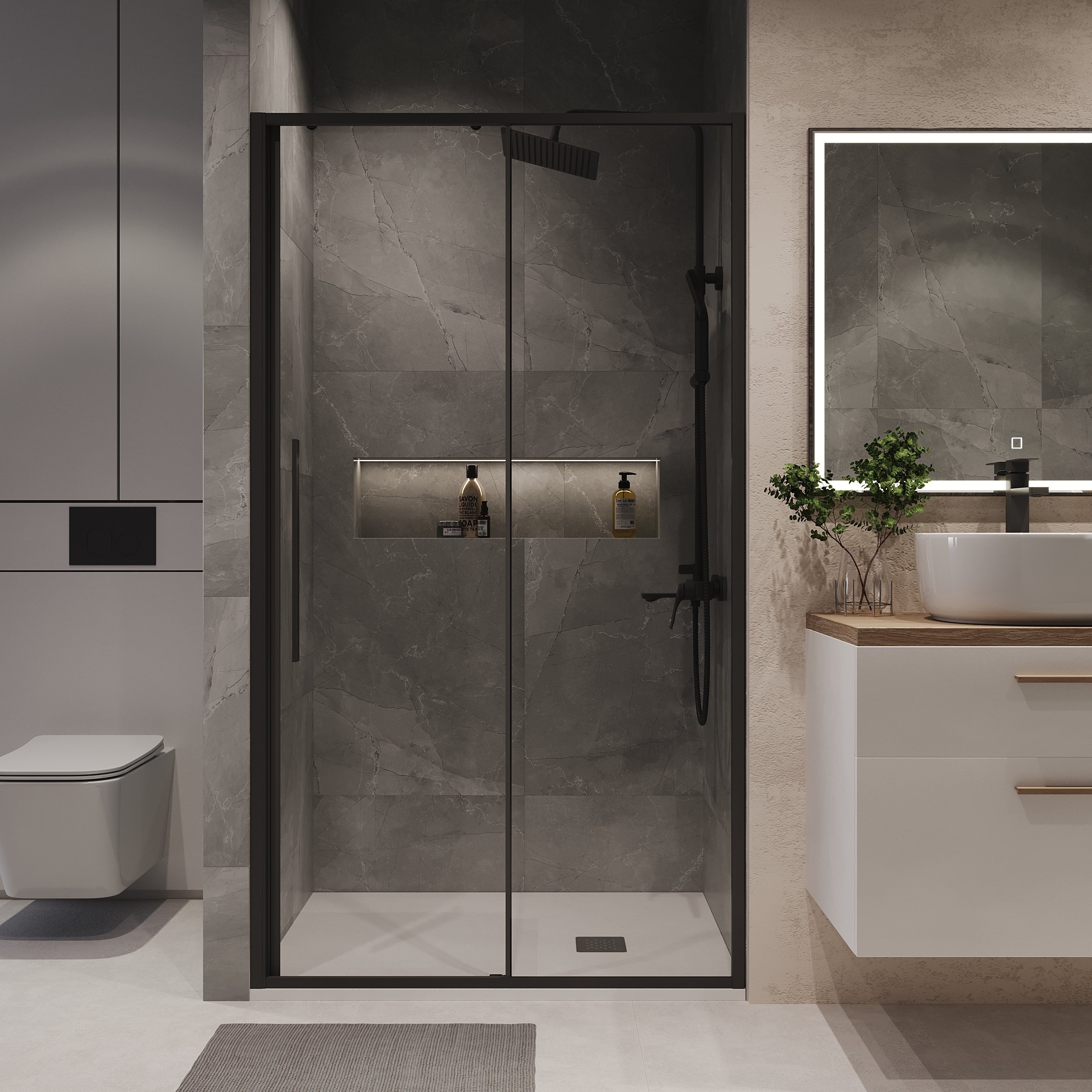 

Душевая дверь в нишу Niagara Nova NG-84-13AB 130 см, профиль матовый черный, стекло прозрачное