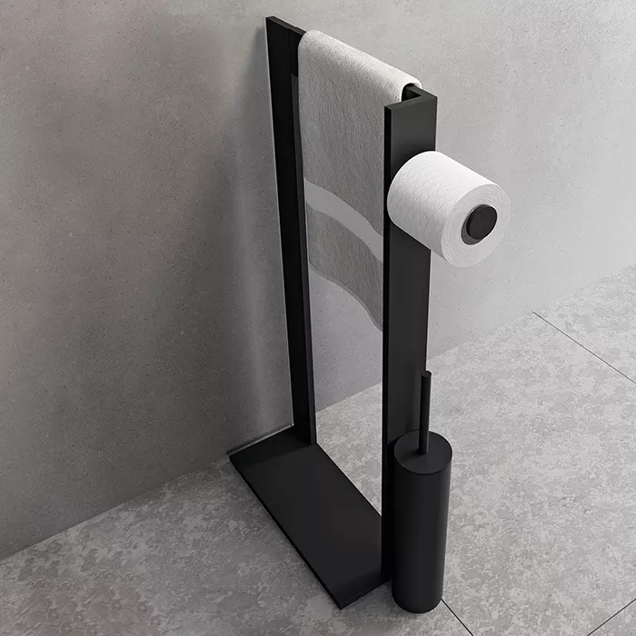 Стойки для ванной NOVELLINI FRAME Стойка напольная с полотенцедержателем, держателем туалетной бумаги и ершиком для унитаза, цвет черный матовый