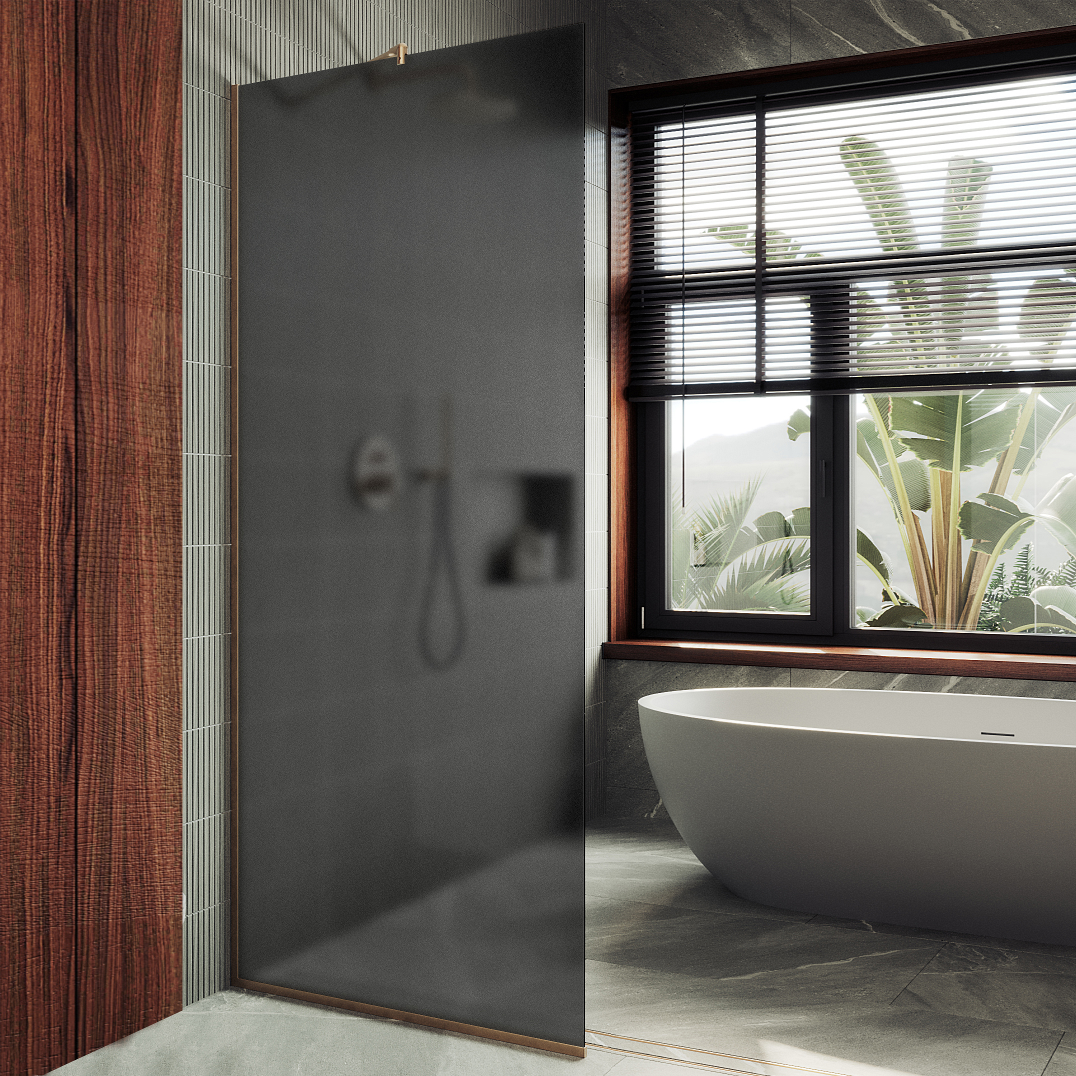 

Душевая перегородка Maybahglass MGD-687-2у 119 см, профиль бронза, стекло графит матовое