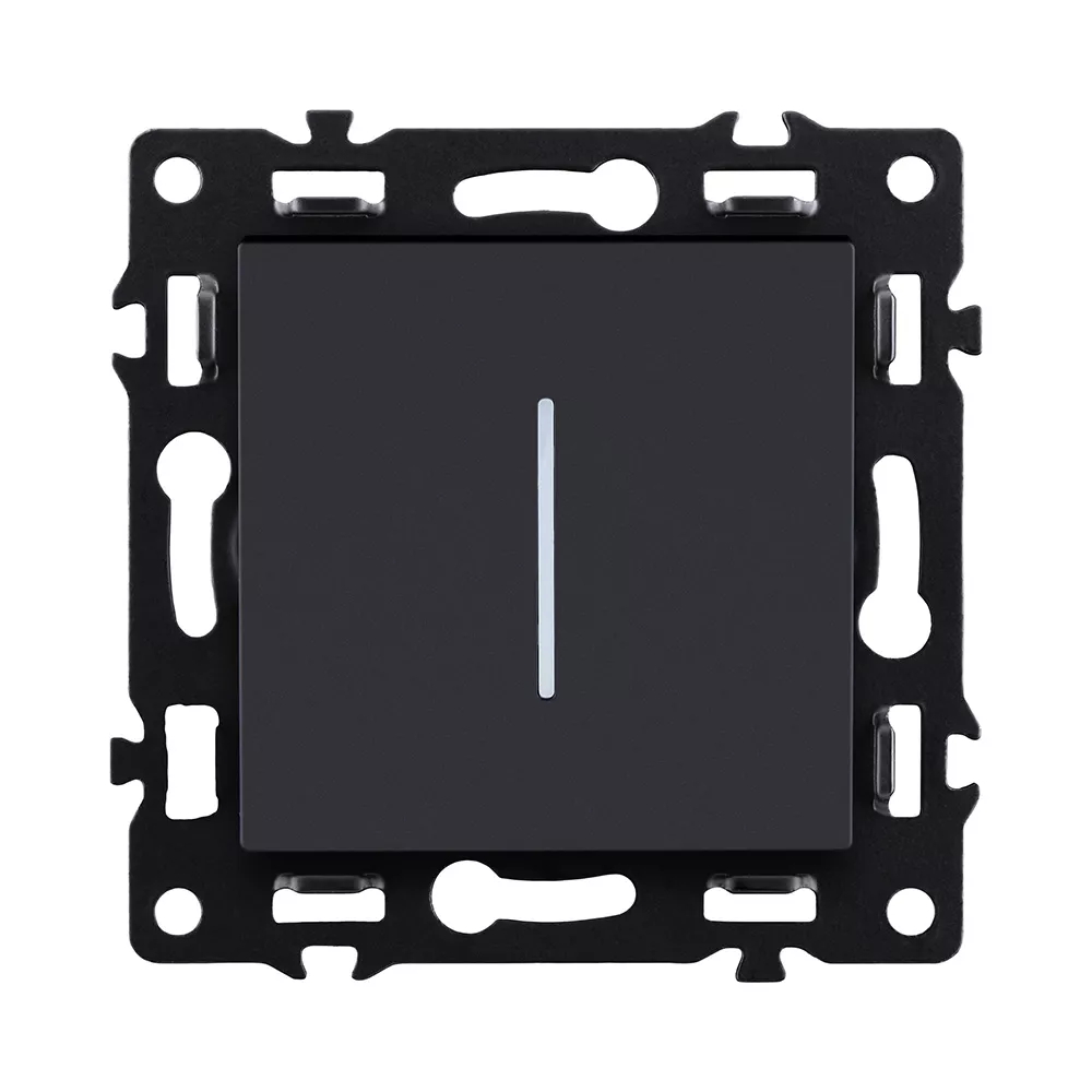 Выключатель 1-клавишный проходной 10А/250В с LED подсветкой, черный Kollinger Asthetik AS-008BK