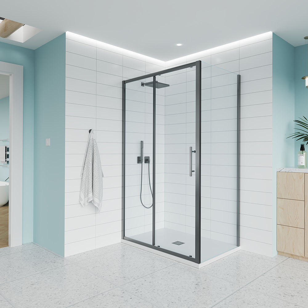 Душевой угол Veconi Evo 100SP GR 1100х1000x1950, графит брашинг, прозрачное стекло