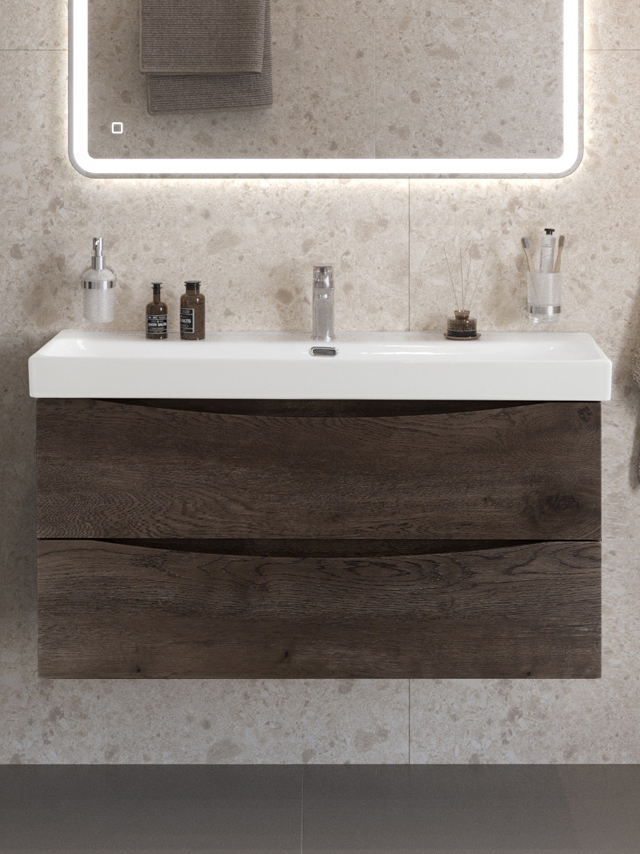 

Тумба с раковиной BelBagno Marino-cer-n 100 подвесная, rovere nature grigio, раковина BB-8078-100