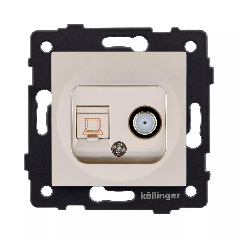 Розетка двойная спутниковая SAT + RJ45 Cat.6, золотой Kollinger REA-022GD для Aspekt, Eleganz, Reflex