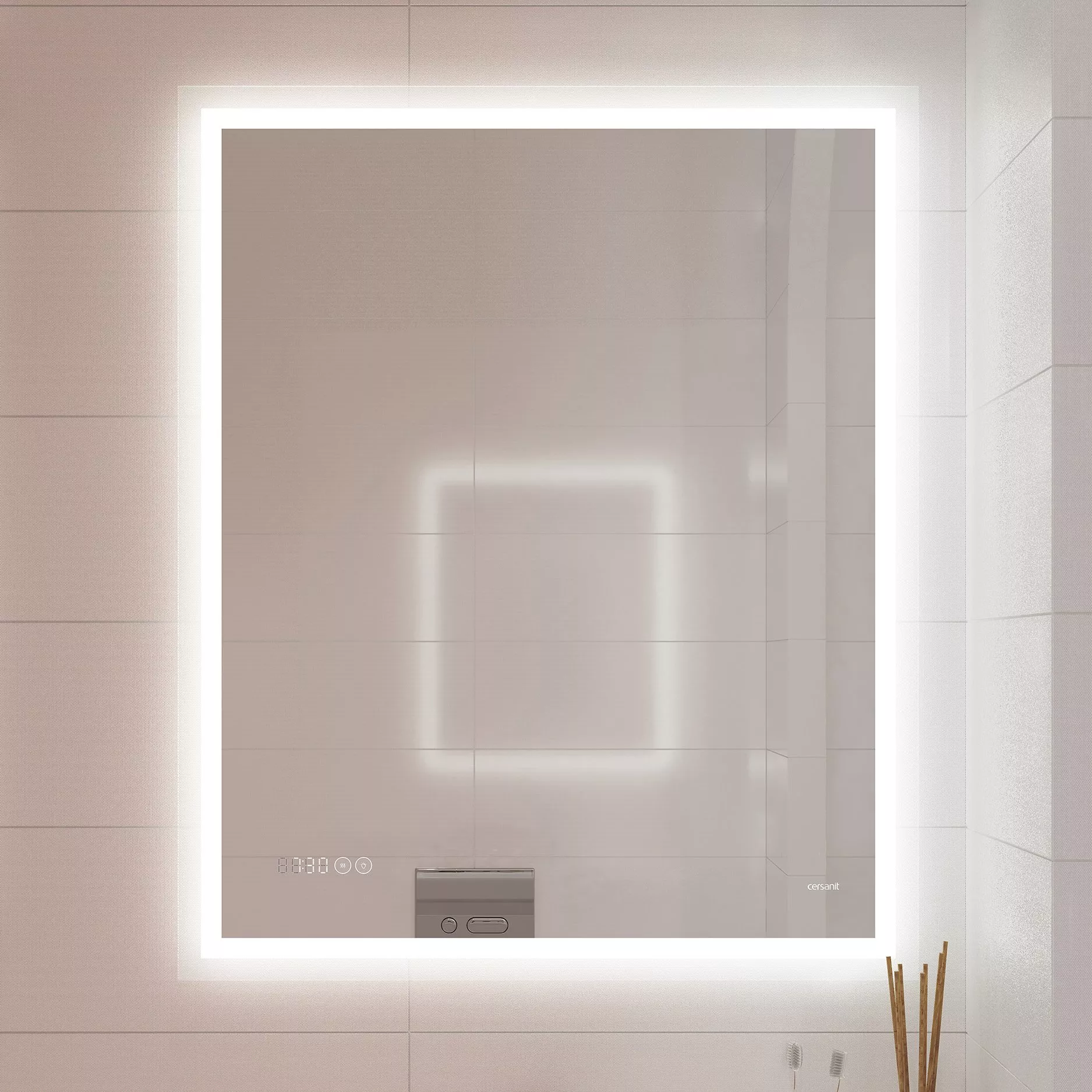 Зеркало LED 080 design pro 60x85 с подсветкой часы с антизапотеванием прямоугольное