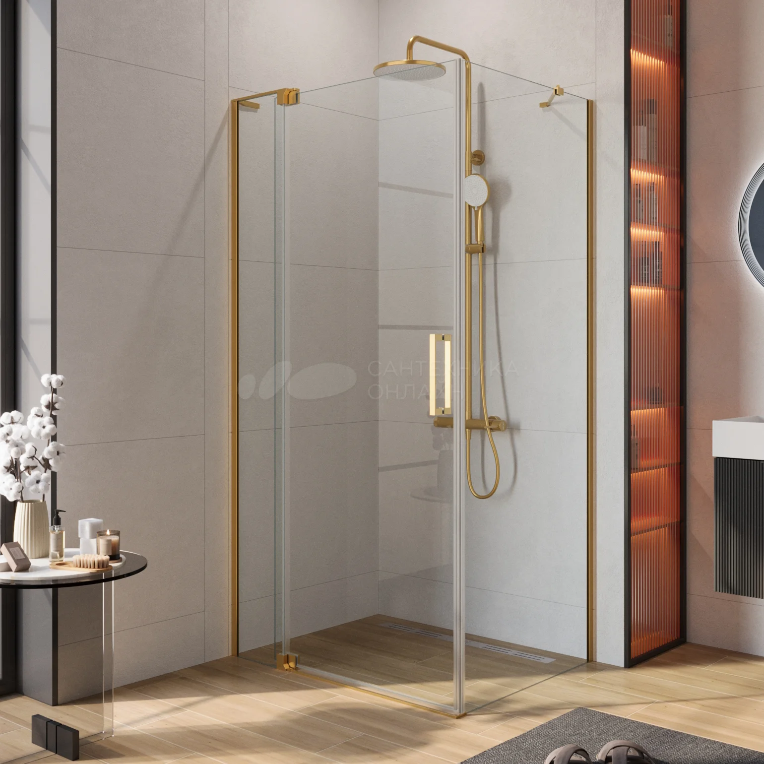 

Душевой уголок Cezares Slider AH 1 100-70/80 C BORO профиль брашированное золото, стекло прозрачное