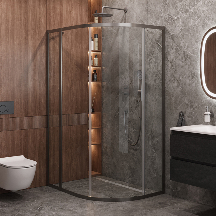 

Душевой уголок Cezares Molveno RH 1 110+90 C GM IV 110х90 см, профиль оружейная сталь, стекло прозрачное