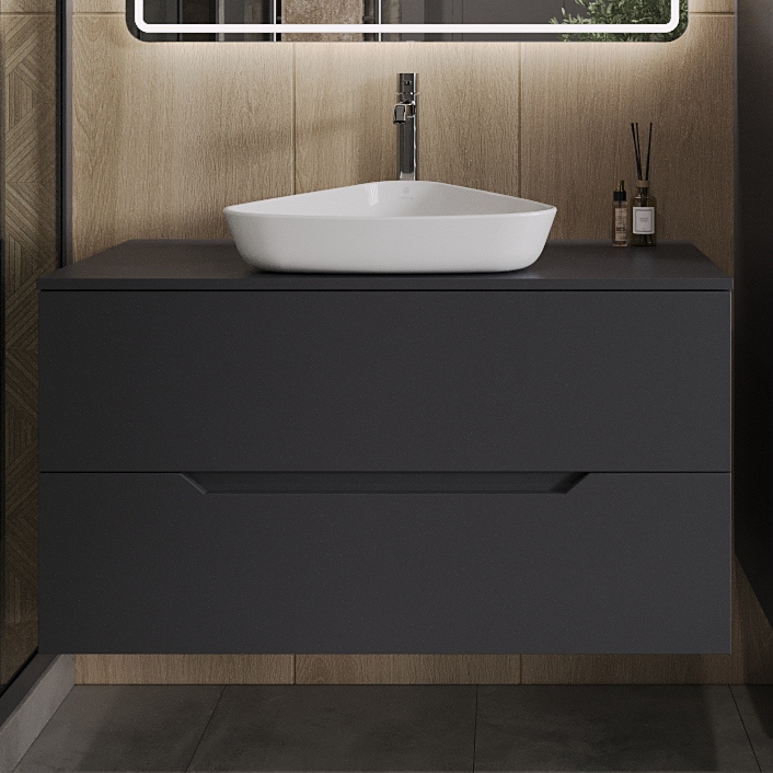 

Тумба с раковиной Orange Line 100 подвесная, 2 ящика, матовый графит с раковиной B07-500W