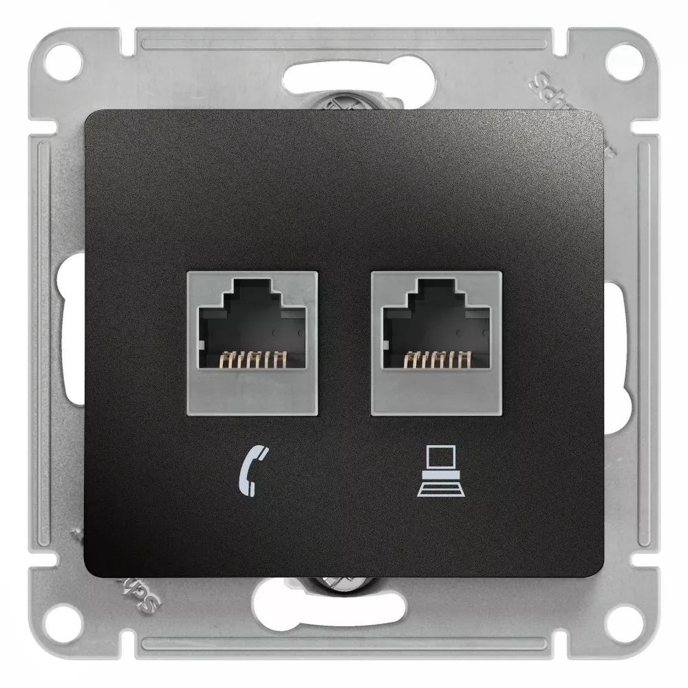 

Розетка 2-ая RJ11+RJ45, кат.5E Systeme Electric Glossa Антрацит GSL000785