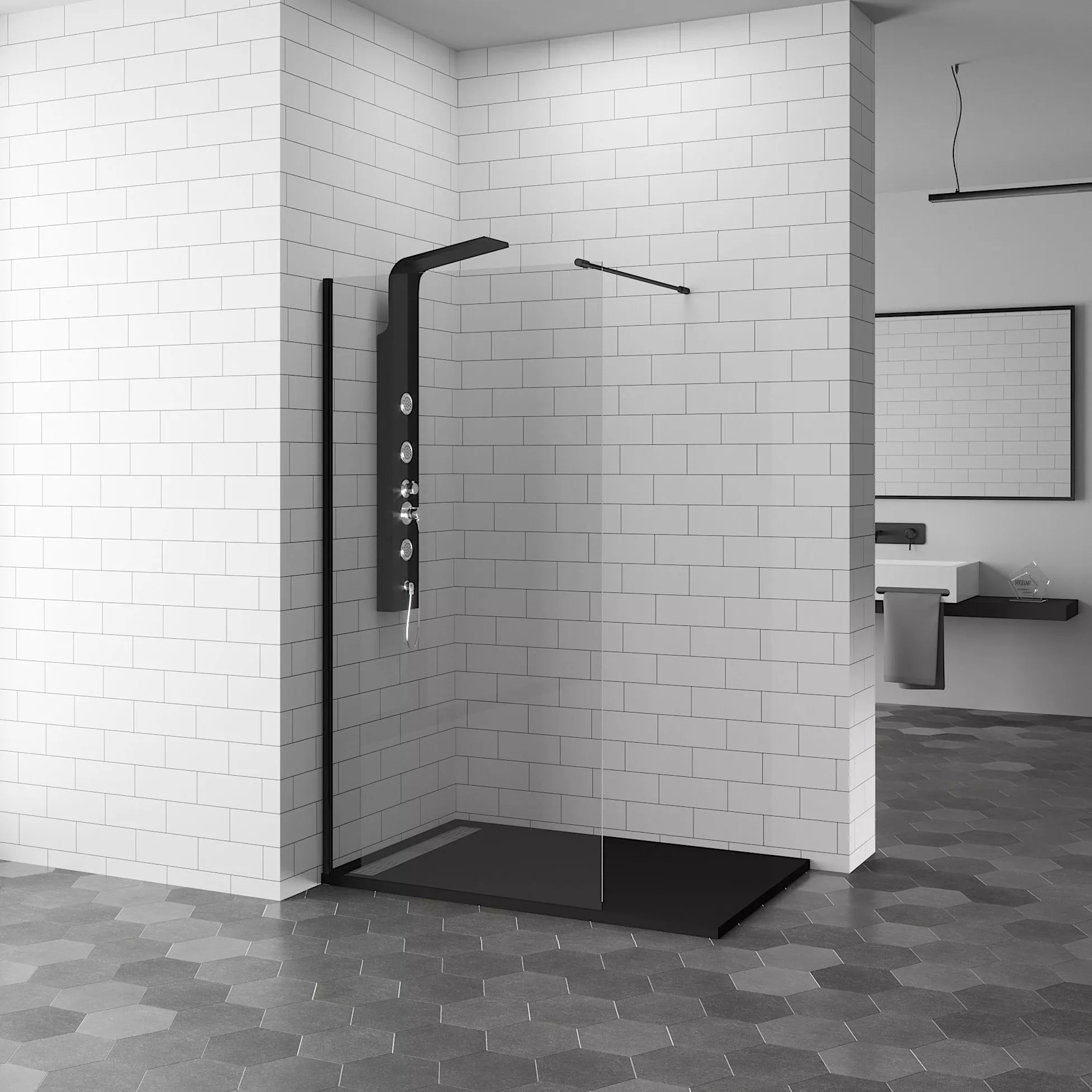 

Душевая перегородка RGW Walk In WA-10 140x195 профиль черный