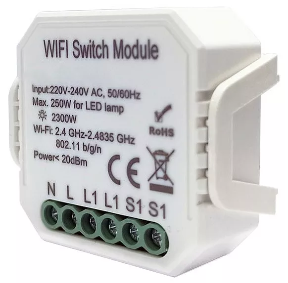 

Wi-Fi реле-выключатель одноканальное Denkirs 1x2300Вт/250Вт для LED RL1001-SM