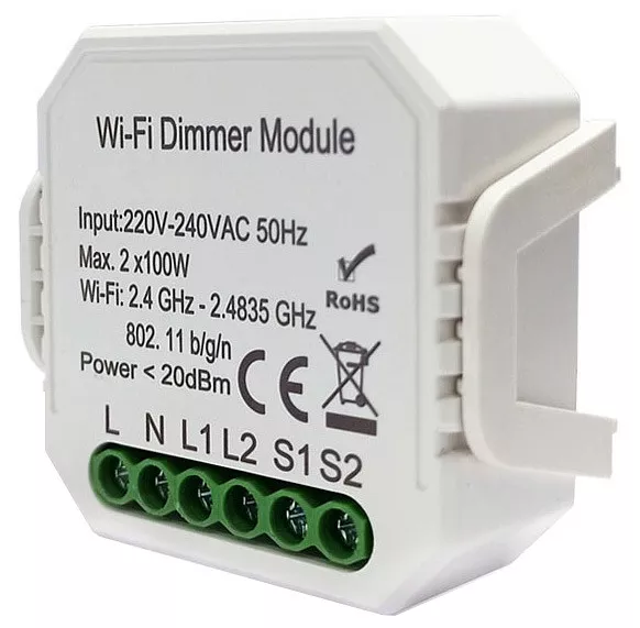 

Wi-Fi реле-диммер двухканальное Denkirs 2x100Вт RL1004-DM