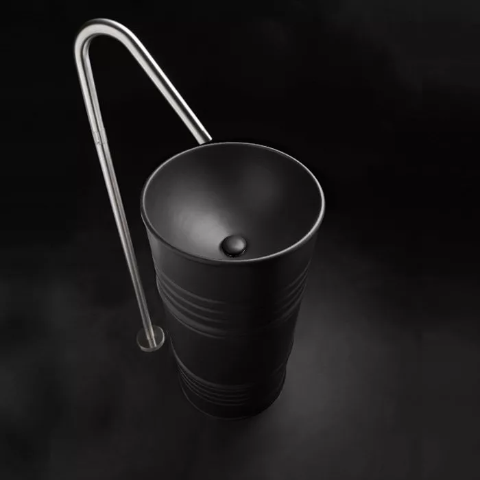 

Kerasan Artwork Раковина свободностоящая "BARREL" d 45,H 90 см, без отв под смеситель. слив в стену, цвет Nero matt