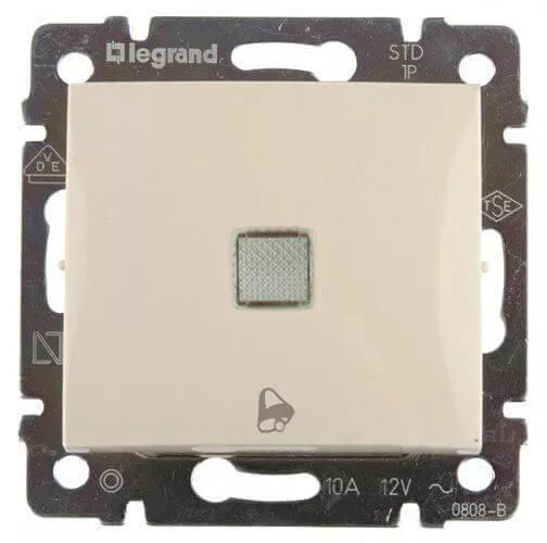 

Выключатель кнопочный одноклавишный Legrand Valena 10A 250V с подсветкой Звонок слоновая кость 774115