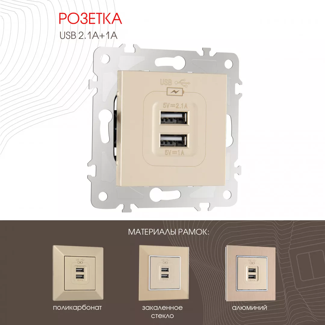 

Розетка USB 2.1А+1А Arte Milano 203.46-1.shampan