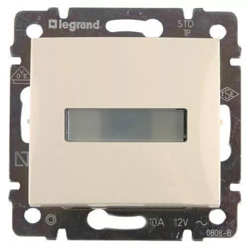 

Выключатель кнопочный одноклавишный Legrand Valena 10A 12V с подсветкой держателем этикетки слоновая кость 774117