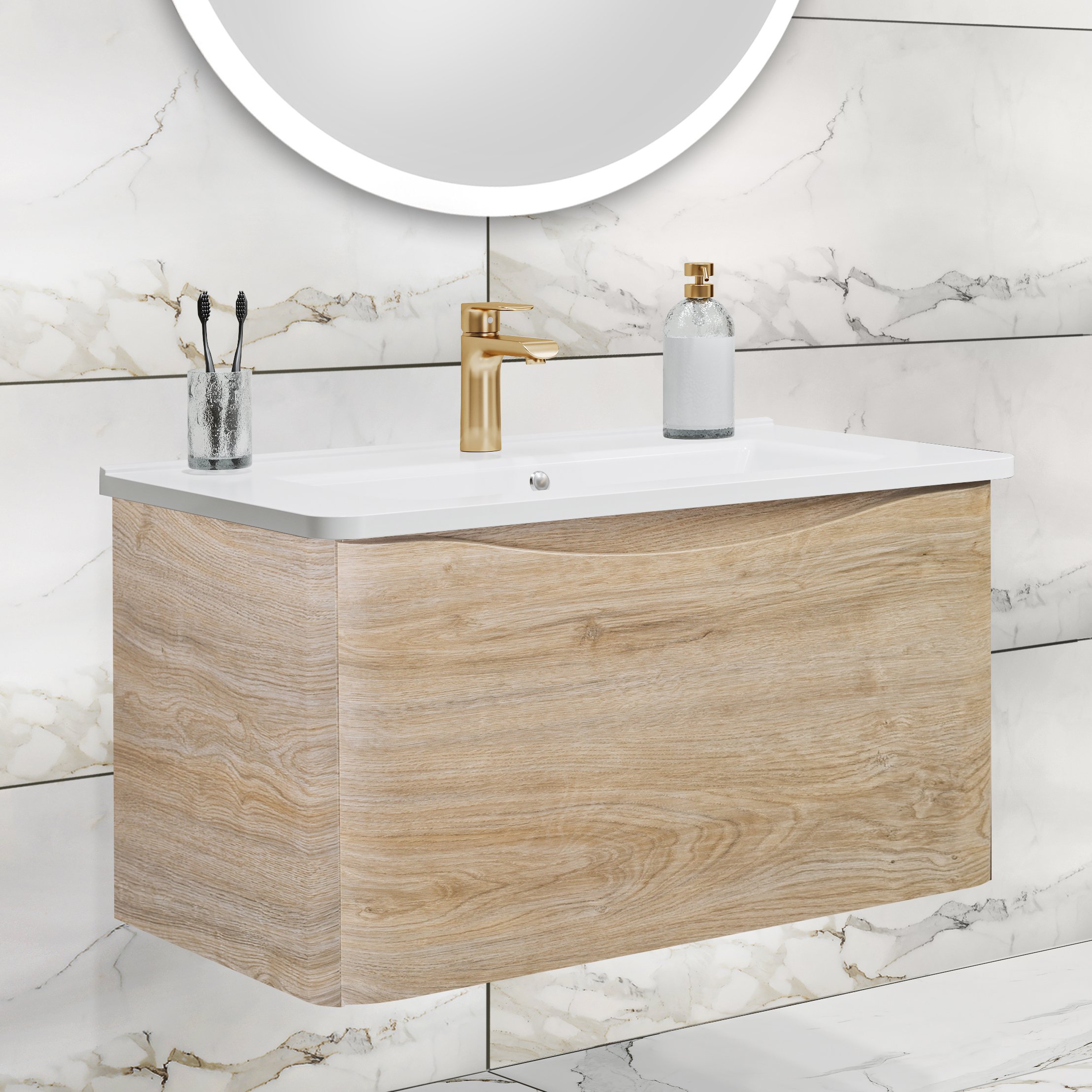 

Тумба с раковиной Runo Тоскана 80 светлое дерево