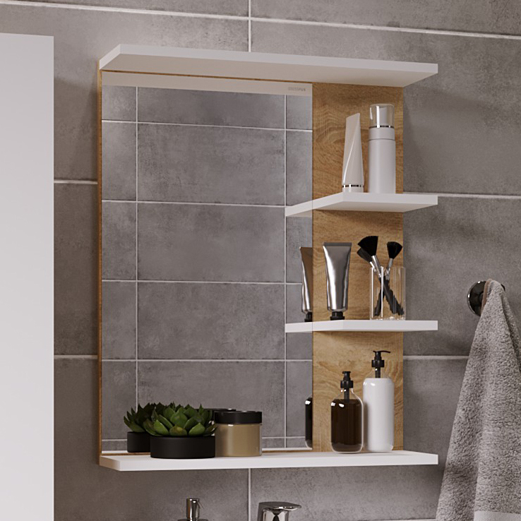 

Зеркало Grossman Поло 57, дуб сонома светлый, белый глянцевый