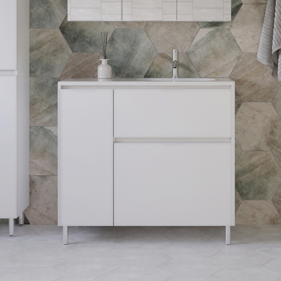 

Тумба с раковиной Style Line Барселона 90 Люкс Plus R, с бельевой корзиной