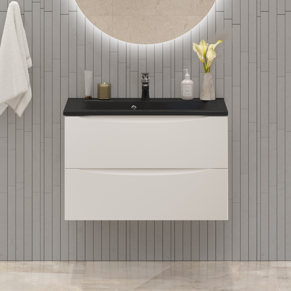 Тумба с раковиной BelBagno Marino 80 подвесная bianco lucido черная раковина 42000₽