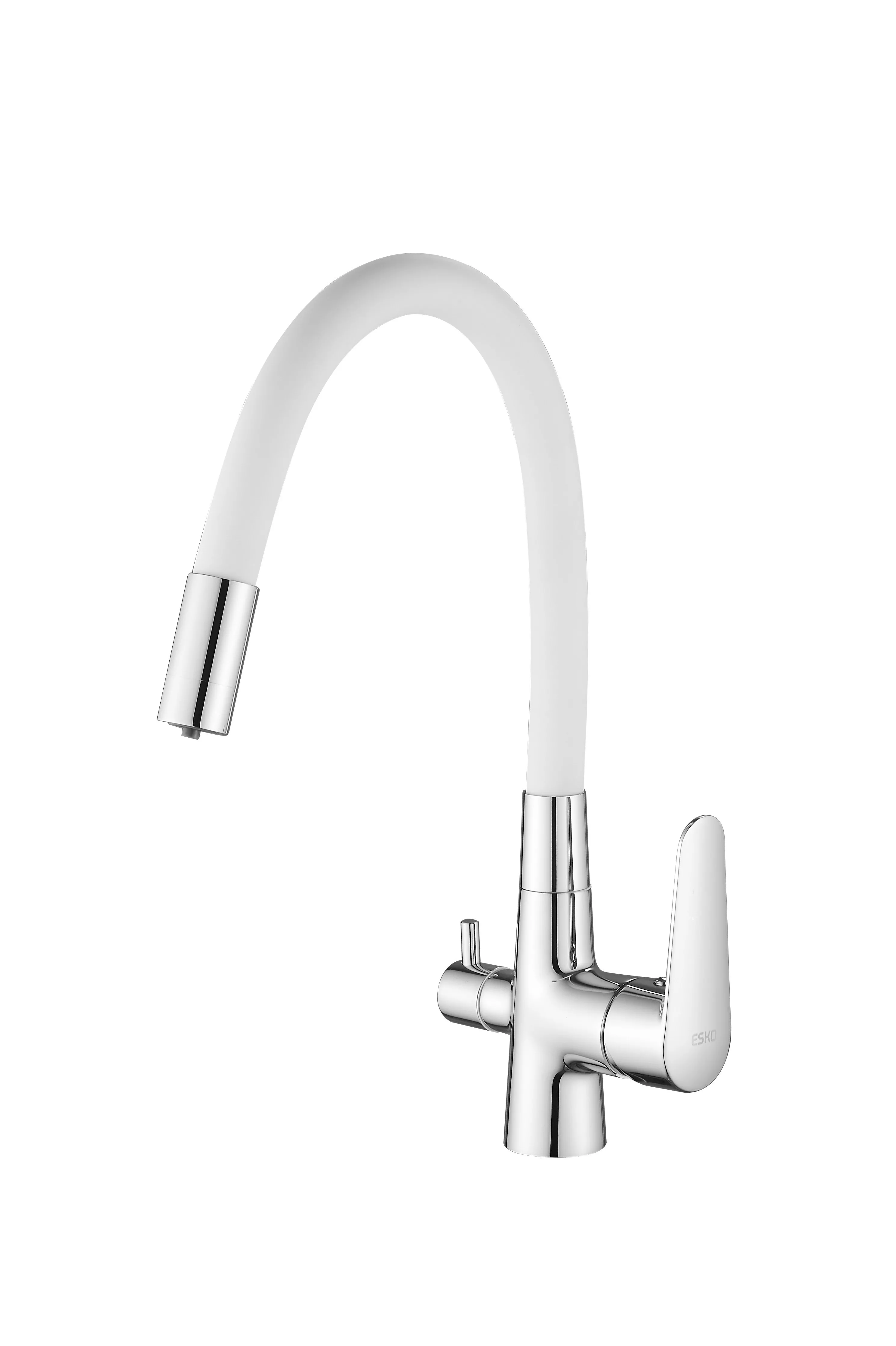 

Смеситель для кухни ESKO Coral CL 03 W, хром, белый, с гибким изливом