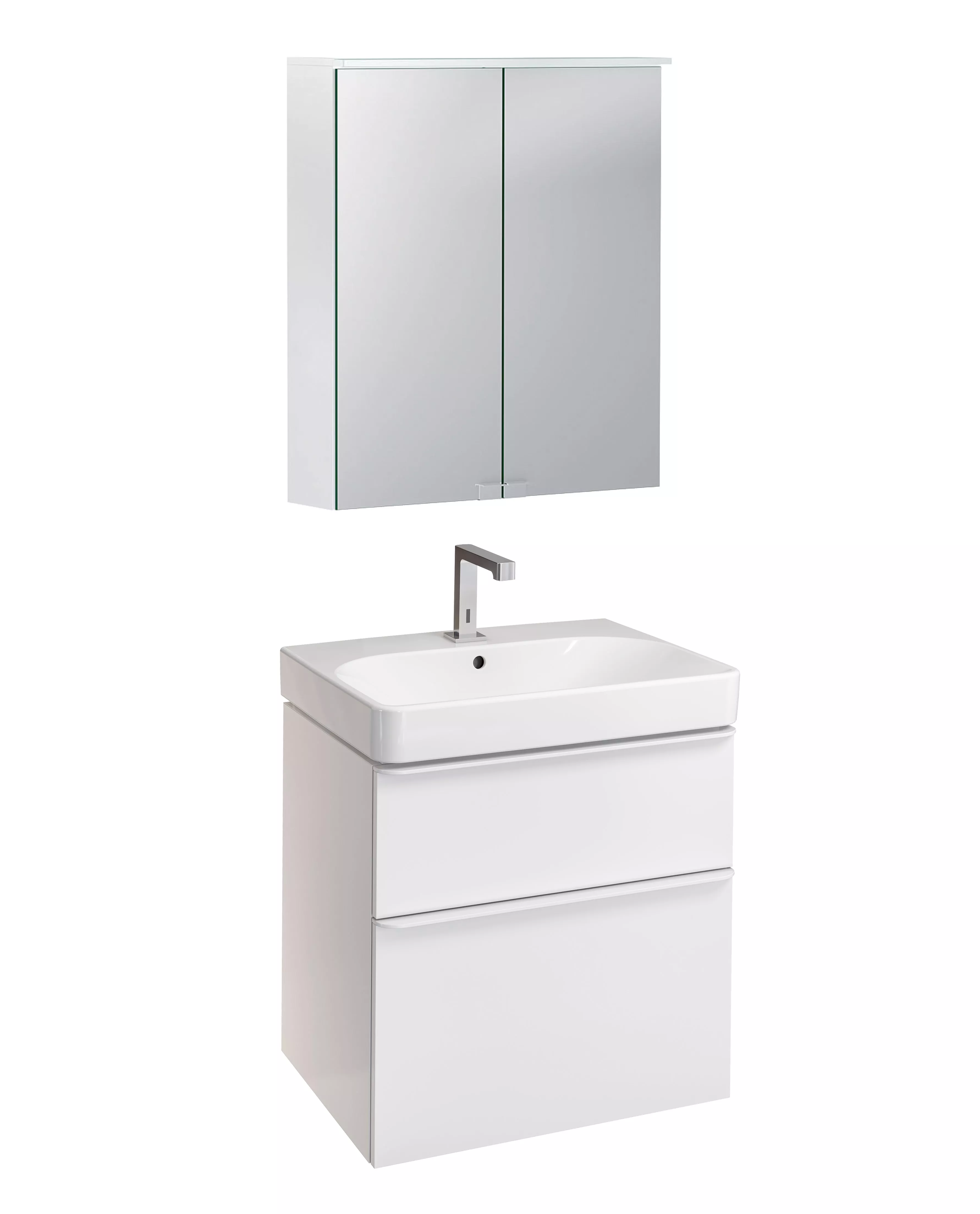 

Умывальник c тумб Sm Square 60 1/отв бел глян +зеркало-шкаф Geberit 529.352.00.6