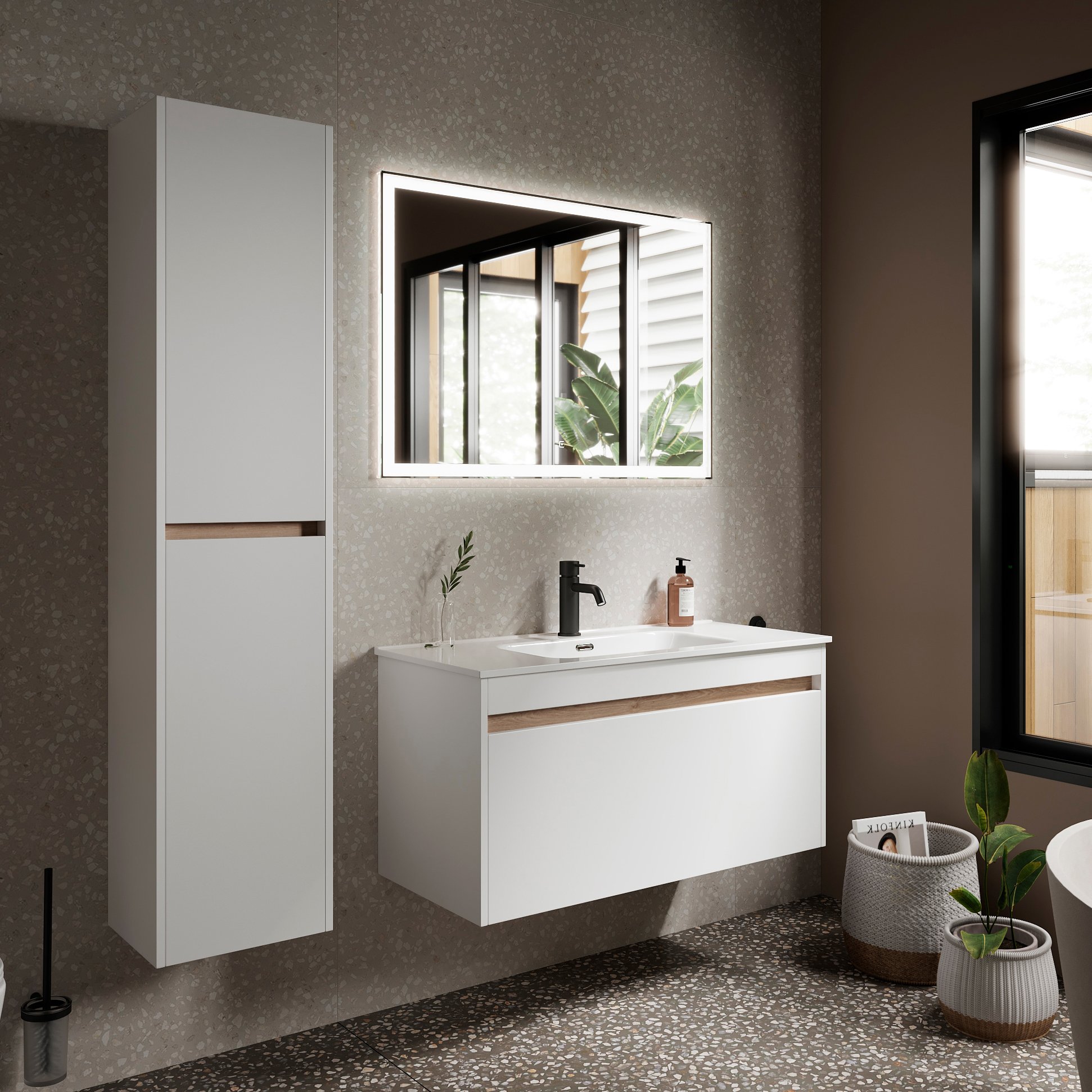 

Мебель для ванной комнаты Sancos Smart 100 см белый глянец