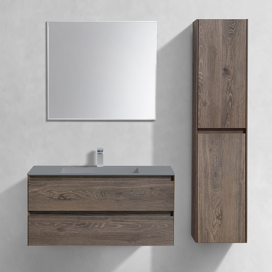 

Мебель для ванной комнаты Vincea Luka 100, 2 ящика, темный дуб, с серой раковиной