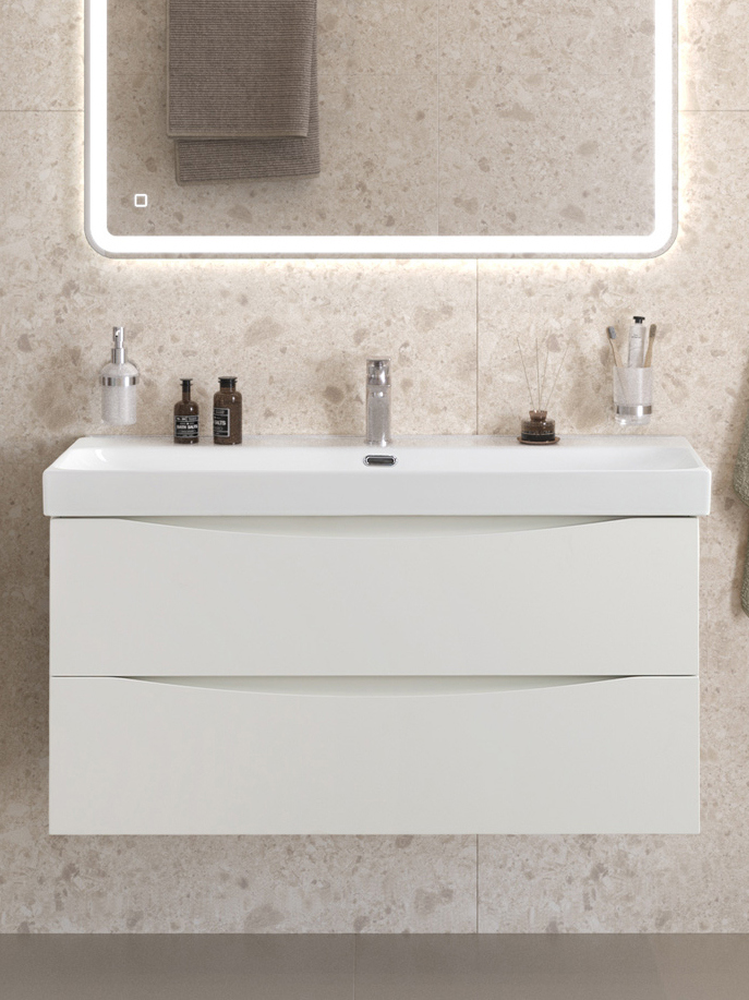 

Тумба с раковиной BelBagno Marino-cer-n 100 подвесная, bianco lucido, раковина BB-8078-100