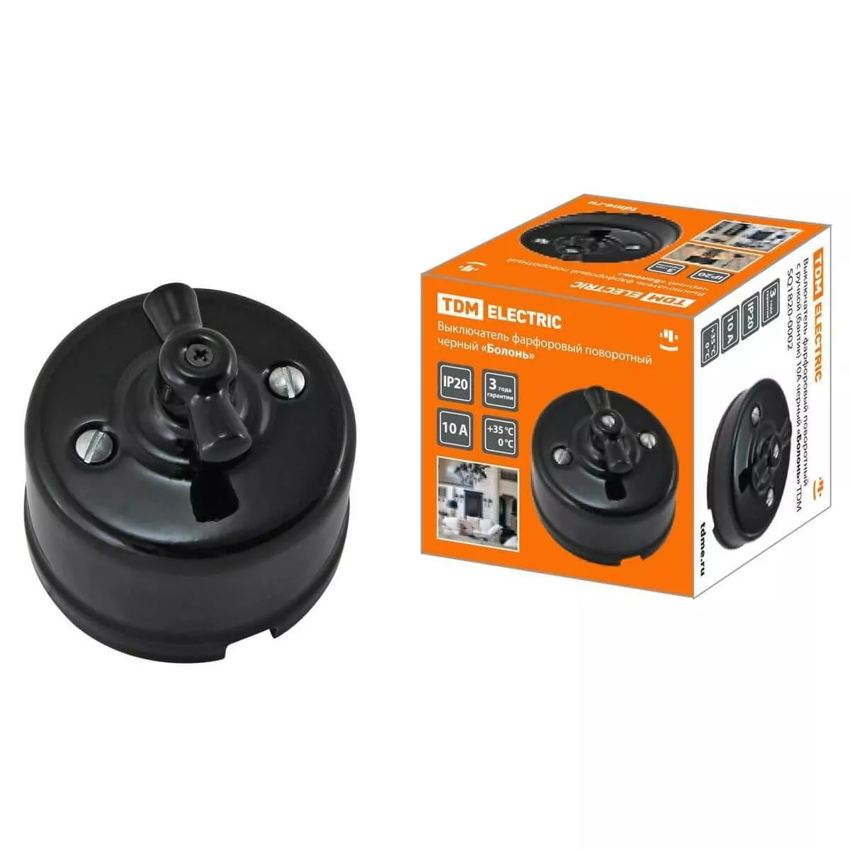 

Выключатель поворотный с ручкой TDM Electric Болонь 10А 250V черный SQ1820-0002
