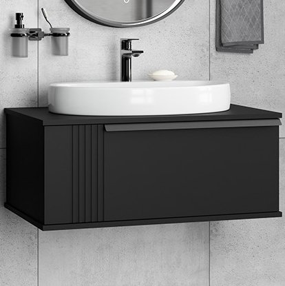 

Тумба с раковиной Brevita Savoy 80 подвесная, черная