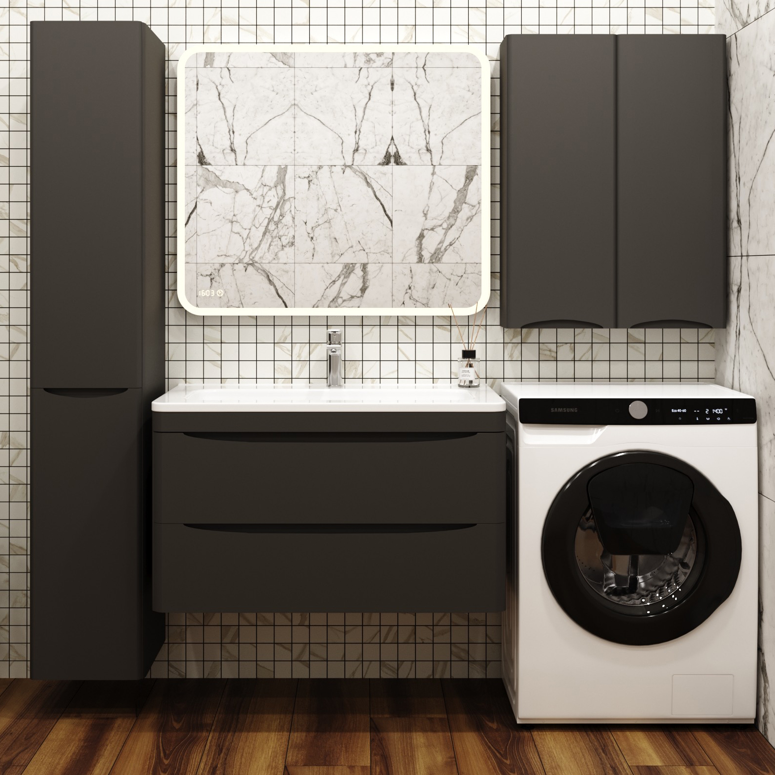 

Мебель для ванной комнаты Style Line Бергамо Мини 90 Люкс Plus подвесная, антискрейтч черная