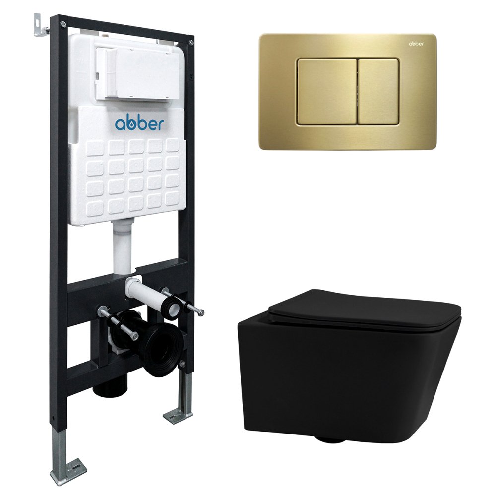 

Комплект Abber Rechteck AC1201MB-AC0105-AC0120MMG, Унитаз подвесной безободковый, с микролифтом + Система инсталляции + Кнопка смыва матовое золото