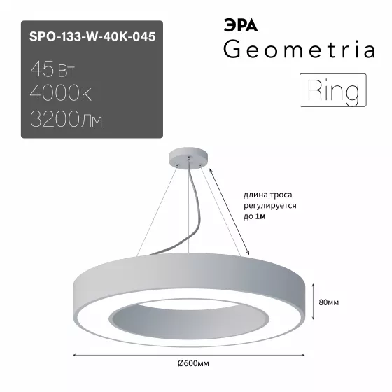 

Подвесной светильник Эра Geometria SPO-133-W-40K-045 Б0058904