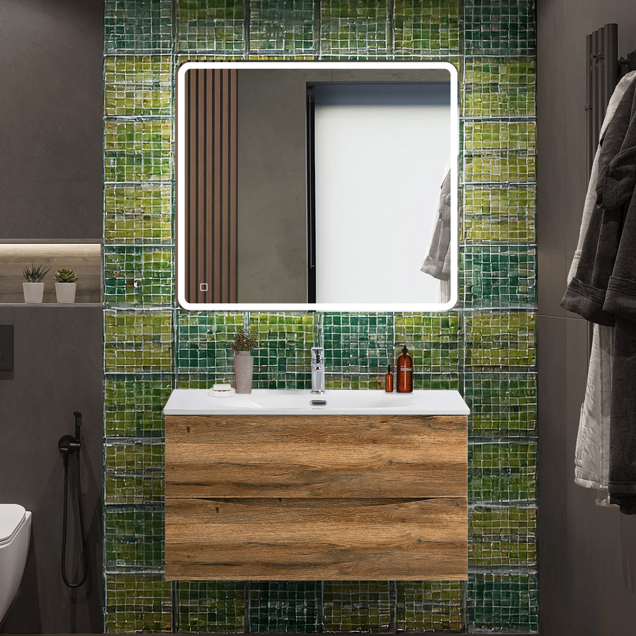 

Мебель для ванной комнаты BelBagno Marino-cer-n 90 подвесная, rovere rustico