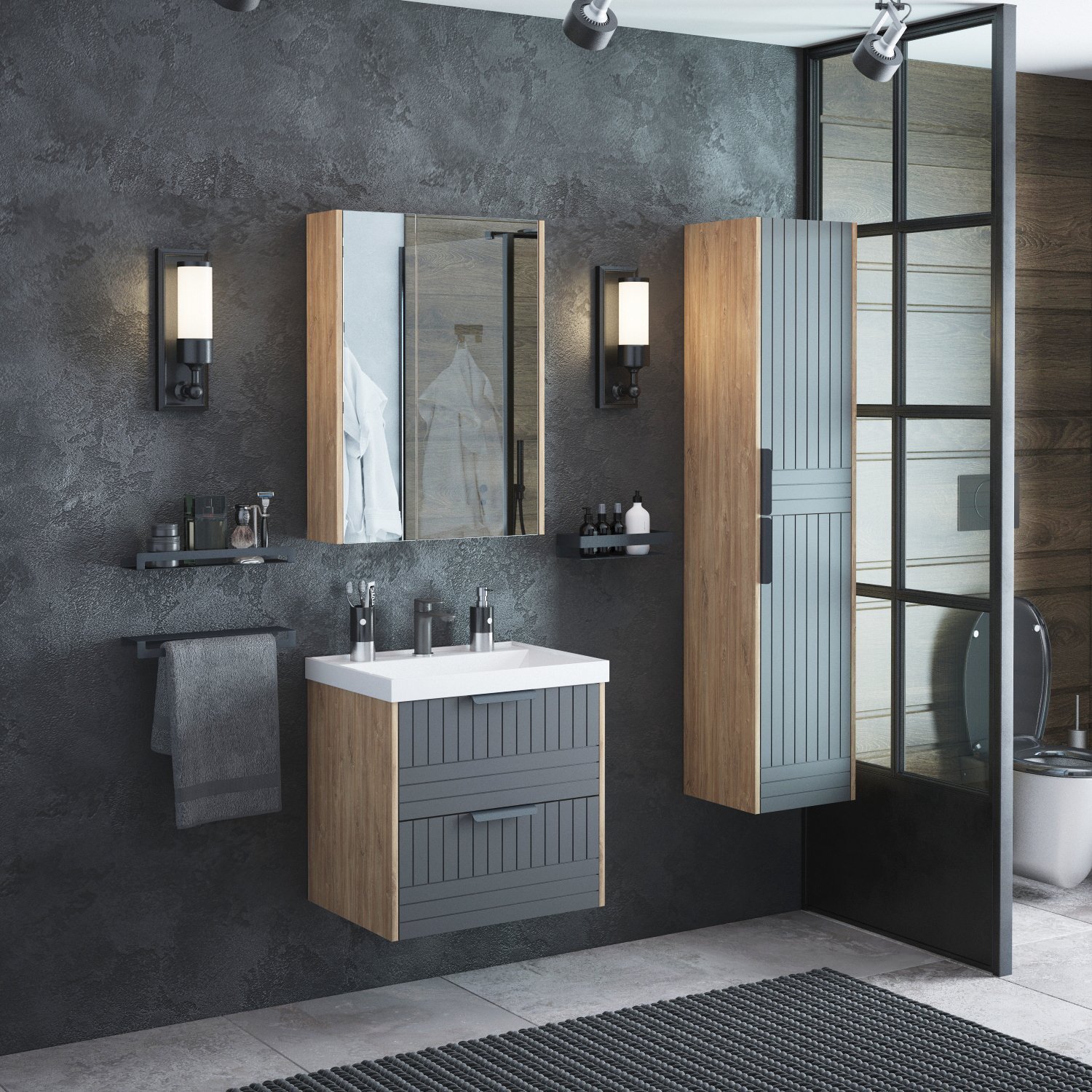 

Мебель для ванной комнаты Corozo Инди 60 дуб канзас, графит