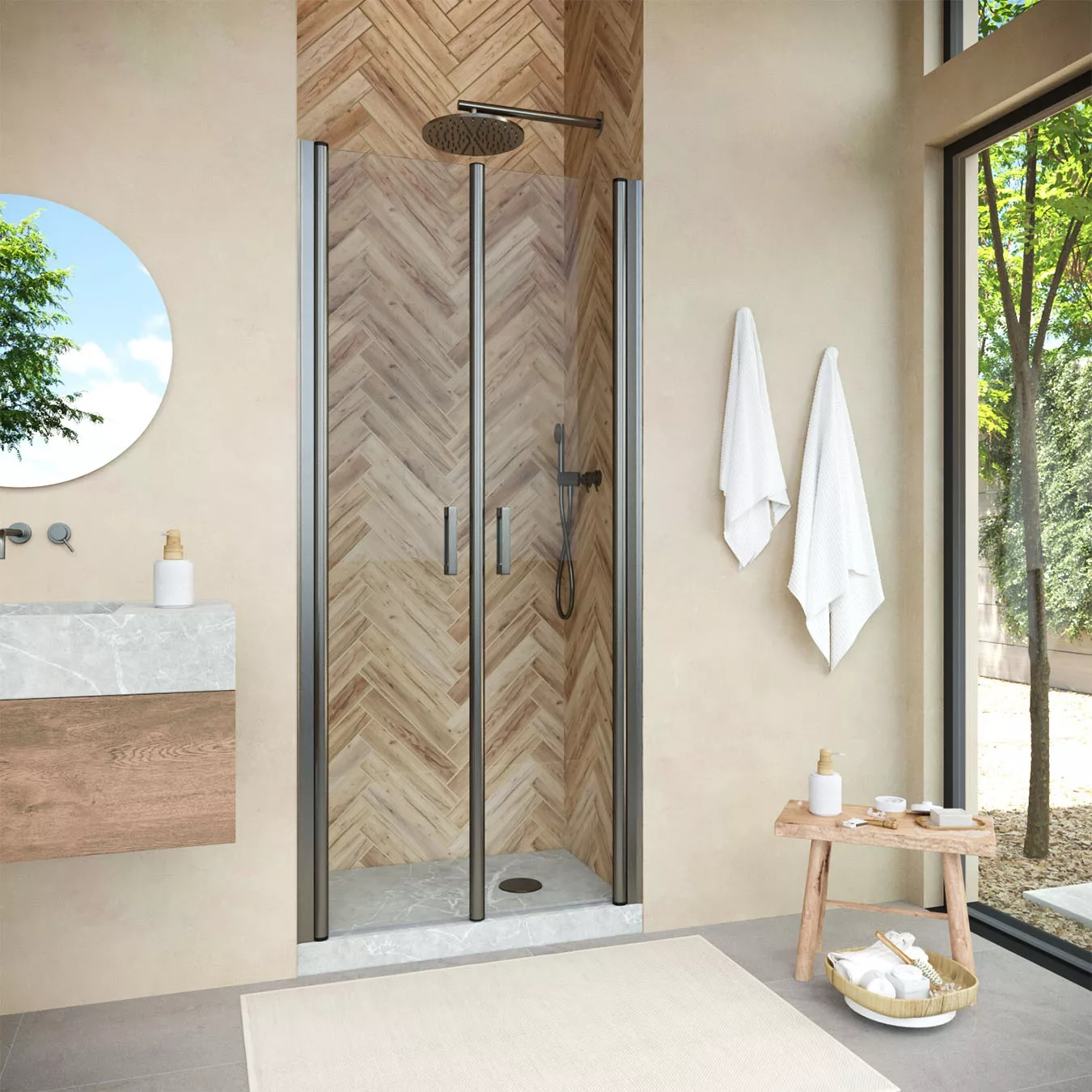 

Душевая дверь в нишу Vegas Glass E2P Novo 120 11 01 профиль оружейная сталь, стекло прозрачное