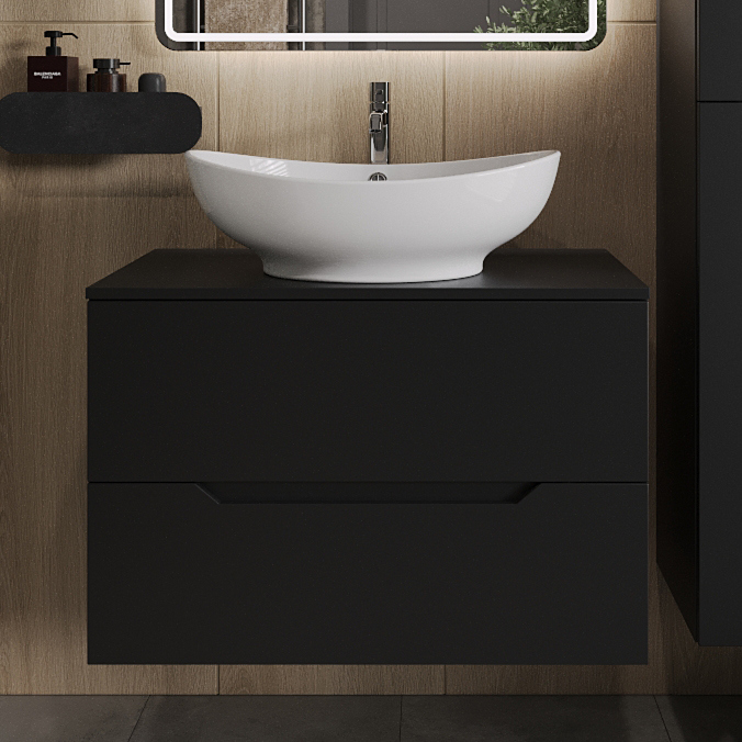 

Тумба с раковиной Orange Line 80 подвесная, 2 ящика, матовая черная с раковиной B08-585w