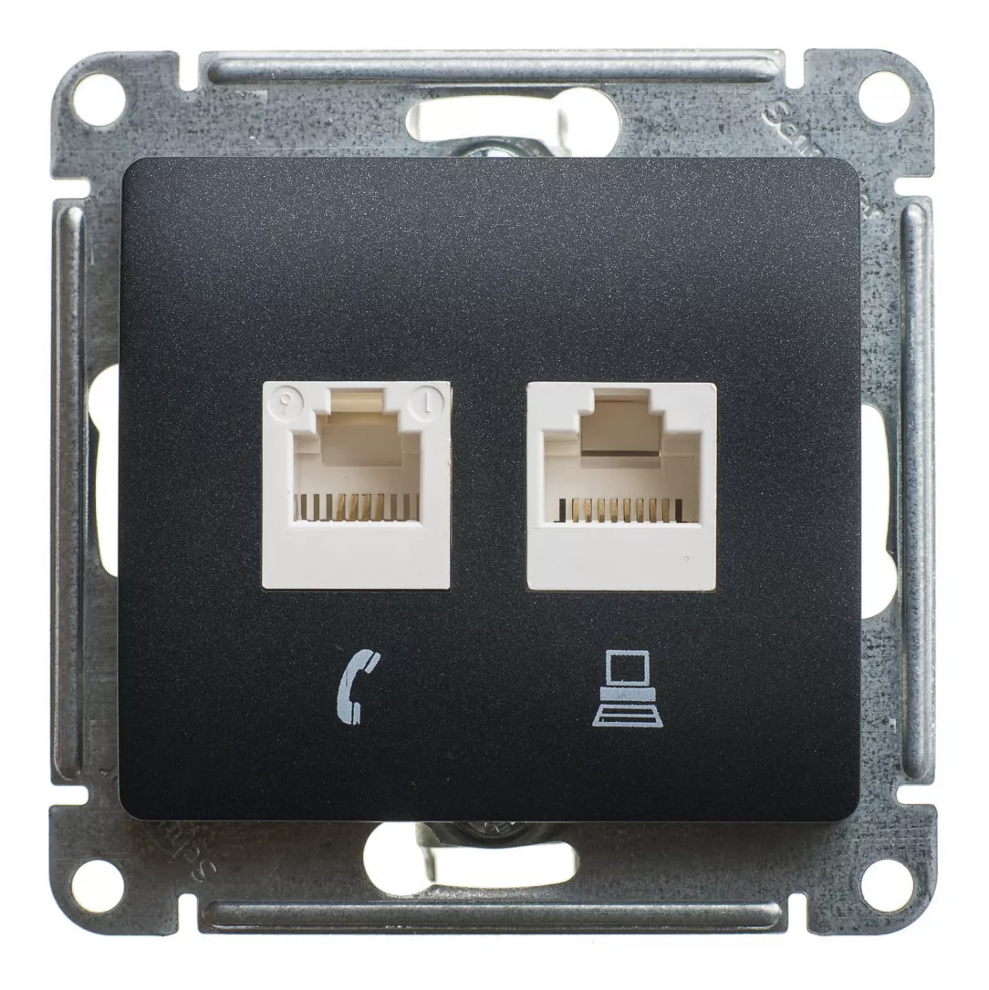Розетка 2-ая компьютерная RJ45+RJ45, кат.5E Systeme Electric Glossa Антрацит GSL000785KK