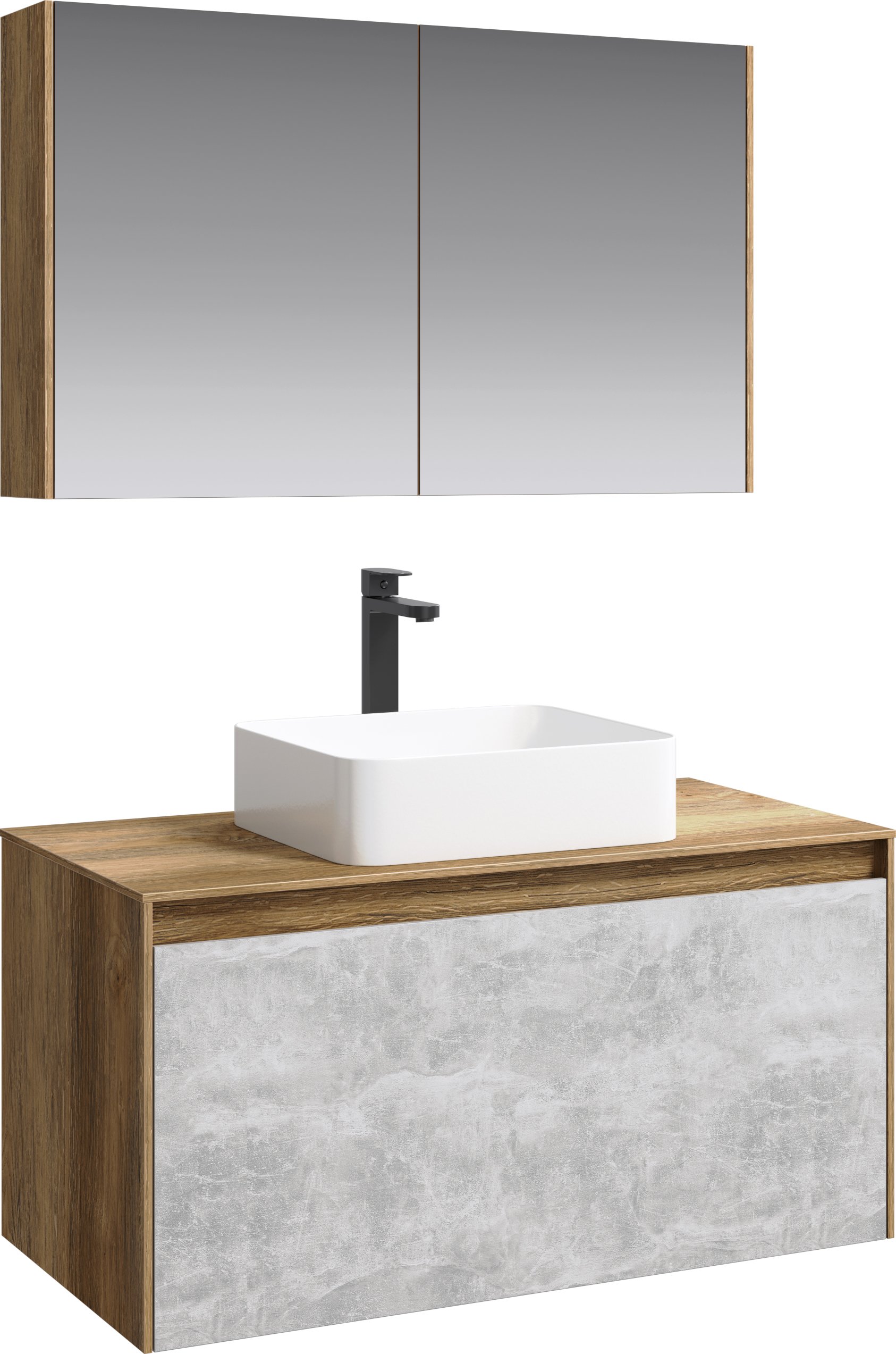 Мебель для ванной Aqwella 5 stars Mobi 100 дуб балтийский, бетон светлый, серый  - купить со скидкой
