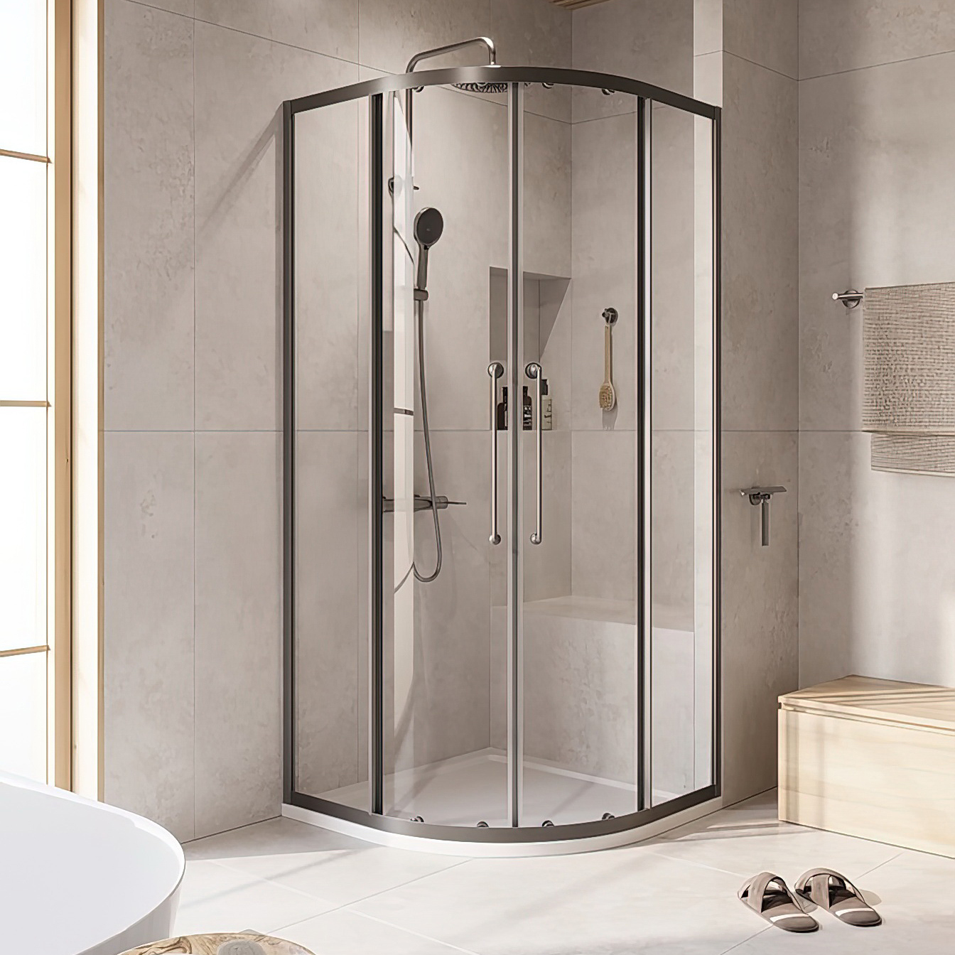 

Душевой уголок Cezares Relax RELAX-304-R-2-100-C-GM 100x100, профиль оружейная сталь